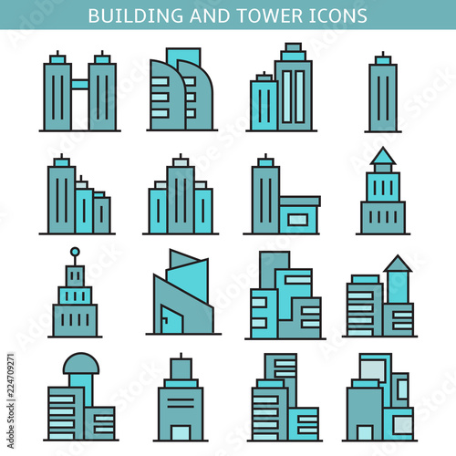 building and office tower icons