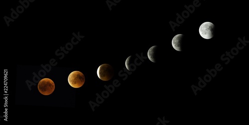 Blood Moon steps out of Earth's shadow, total lunar eclipse on 27.7.2018, Munich, Germany, Europe photo