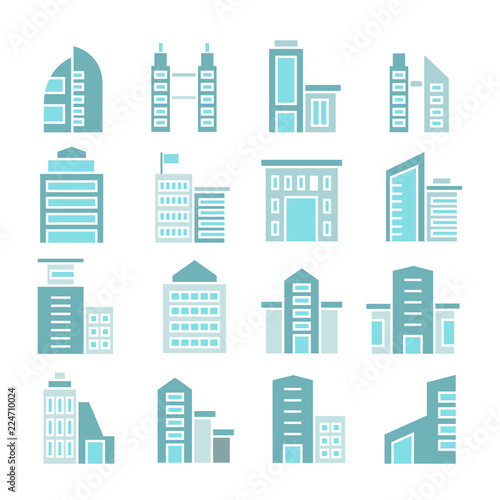building and tower icons, blue color theme