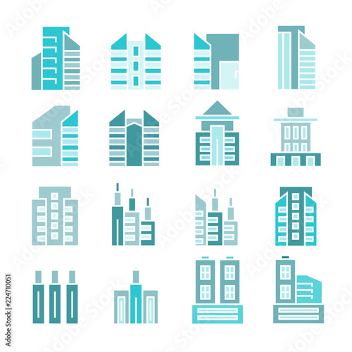 building and tower icons, blue color theme