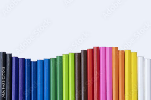 Top view of colored pencils.