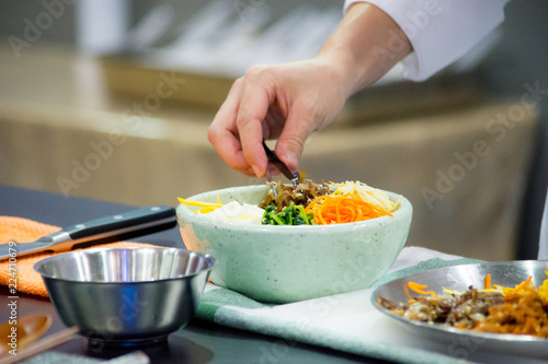 Bibimbap, Korean food, Chef preparing food, meal, chef cooking in kitchen