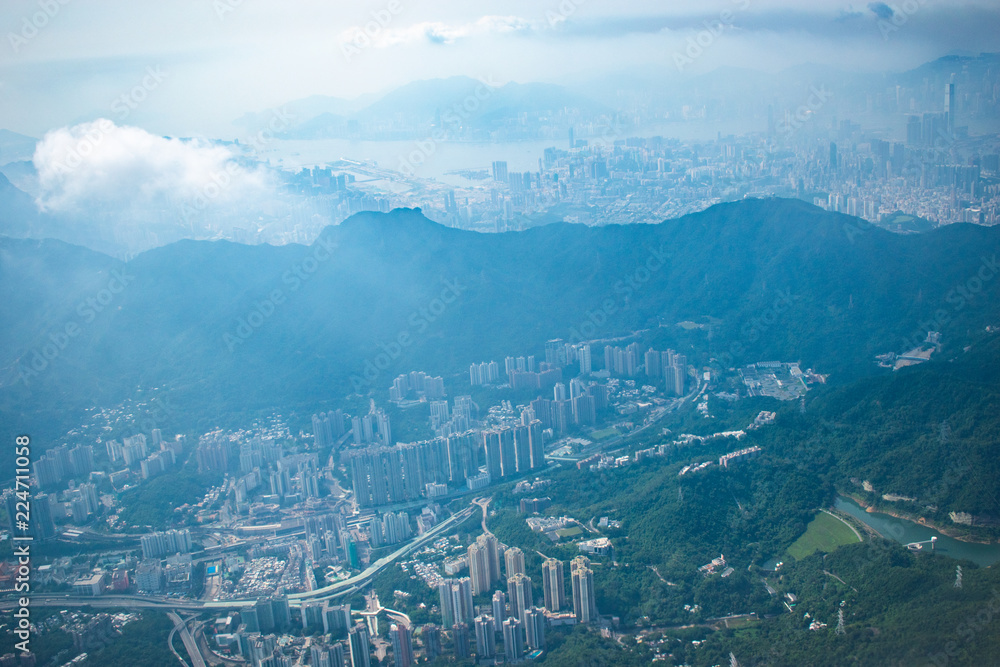 飛行機からの香港の眺め