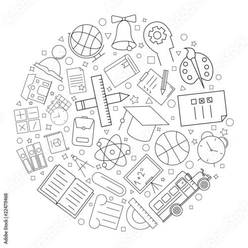 School circle background from line icon. Linear vector pattern. Vector illustration