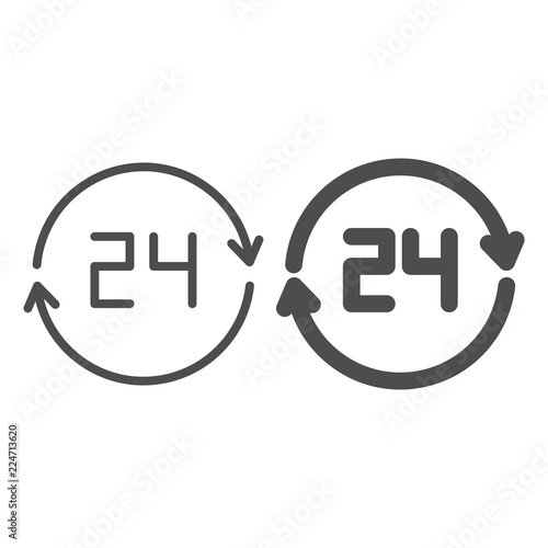 24 hours line and glyph icon. All day vector illustration isolated on white. Twenty four hour outline style design, designed for web and app. Eps 10.