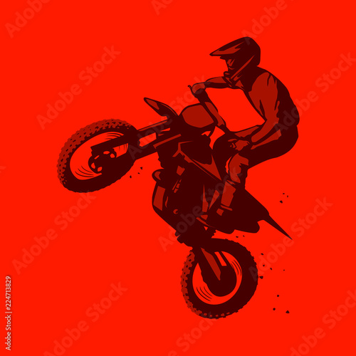 dirt bike motocross jumping red background flat style illustration vector