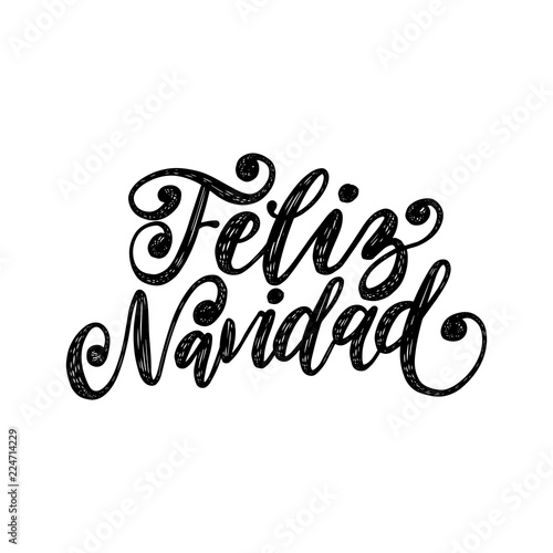Feliz Navidad, handwritten phrase, translated from Spanish Merry Christmas. Vector calligraphy illustration.