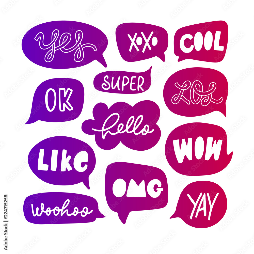 Vector set of speech bubbles in comic style with simple lettering. Vector set of speech bubbles in comic style with simple lettering.