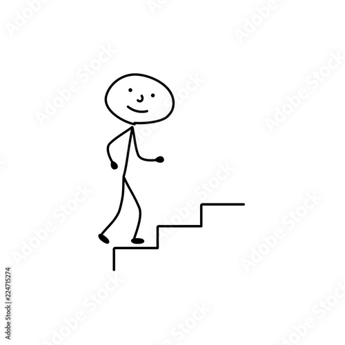 man runs up the stairs, stick figure pictogram, human, isolated symbol, sketch