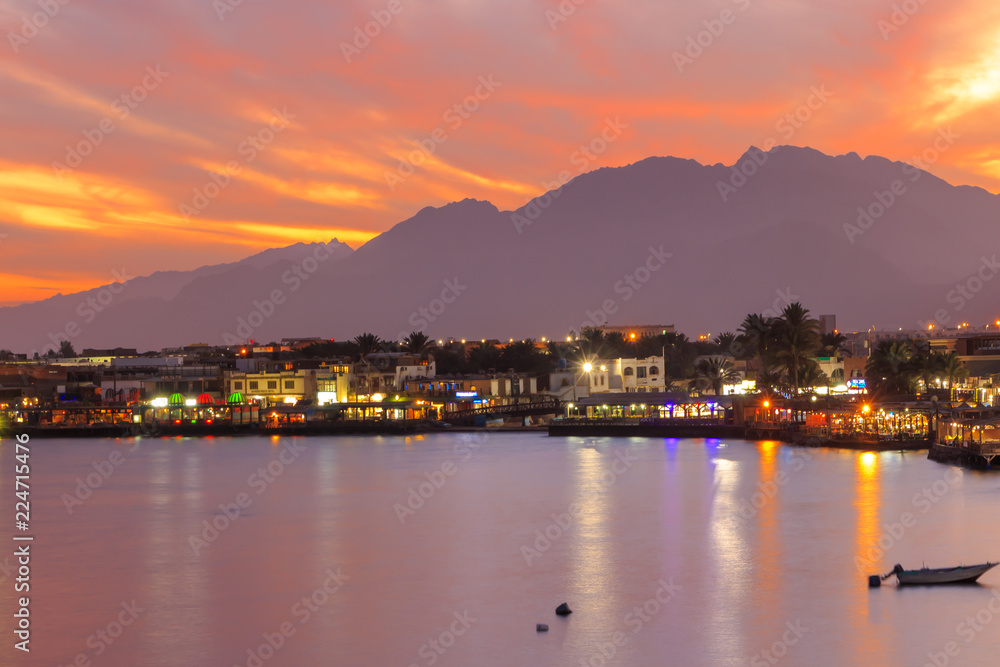 Dahab quay lighthouse at night.