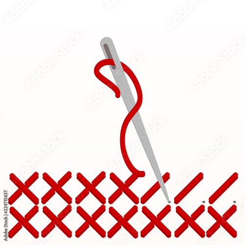 Embrodiery cross stitch and needle vector illustration