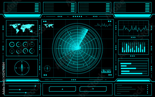 Radar control panel abstract Technology Interface hud on black background vector design.
