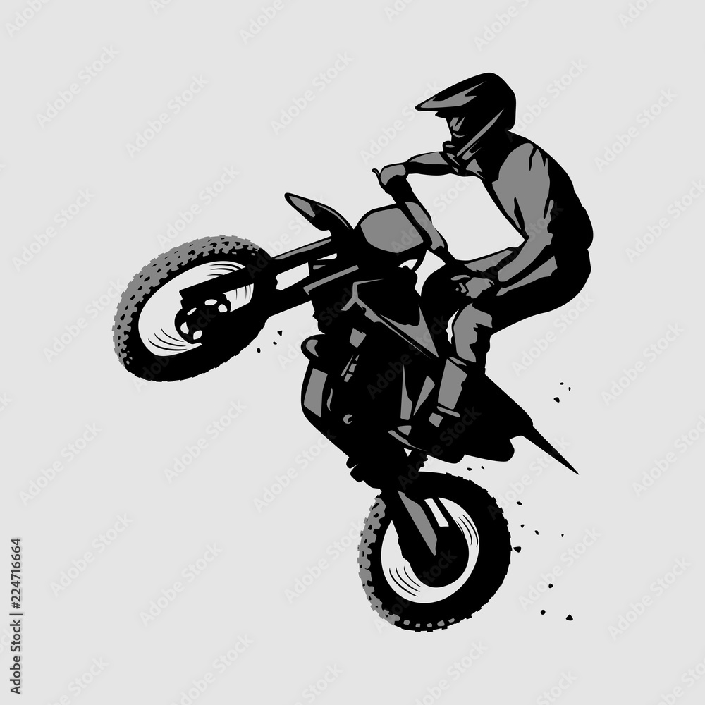 Naklejka premium isolated motocross jumping sillhouette black white