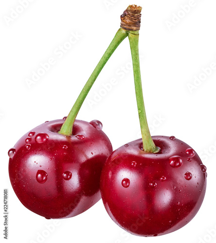 Two cherries with water drops. File contains clipping path.