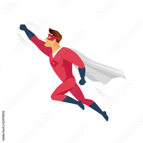 Flying superhero - modern cartoon people character illustration photo