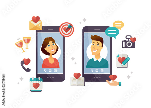 Online dating app - modern vector colorful illustration