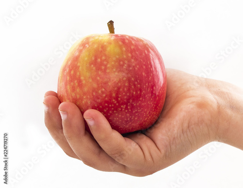 head holding a apple