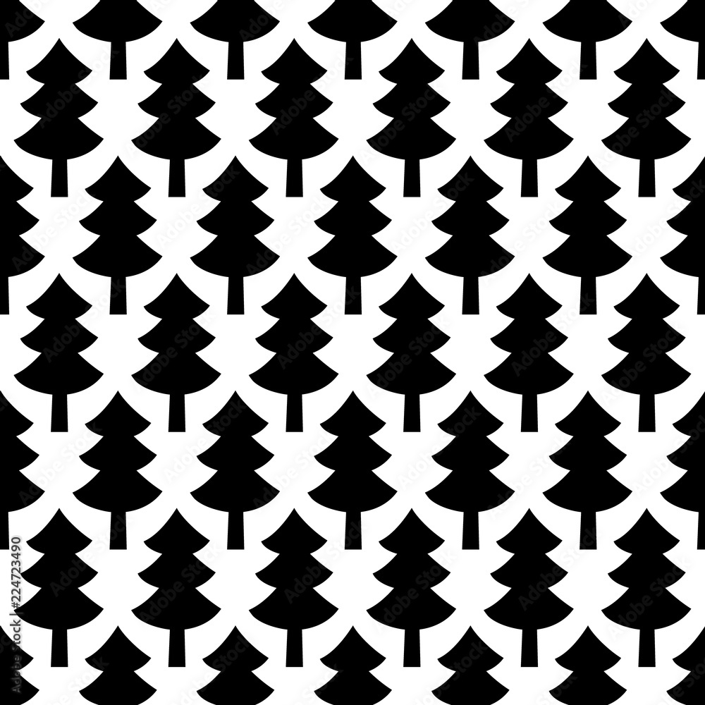 Obraz premium Simple black and white christmas trees seamless pattern, vector