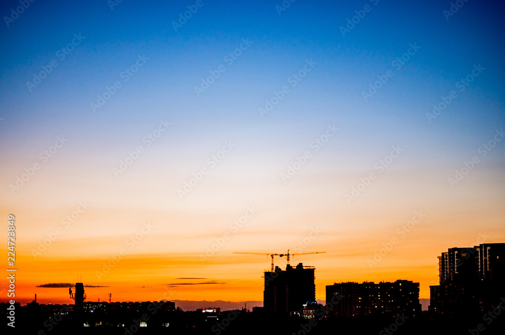 skyline, sunset in the city