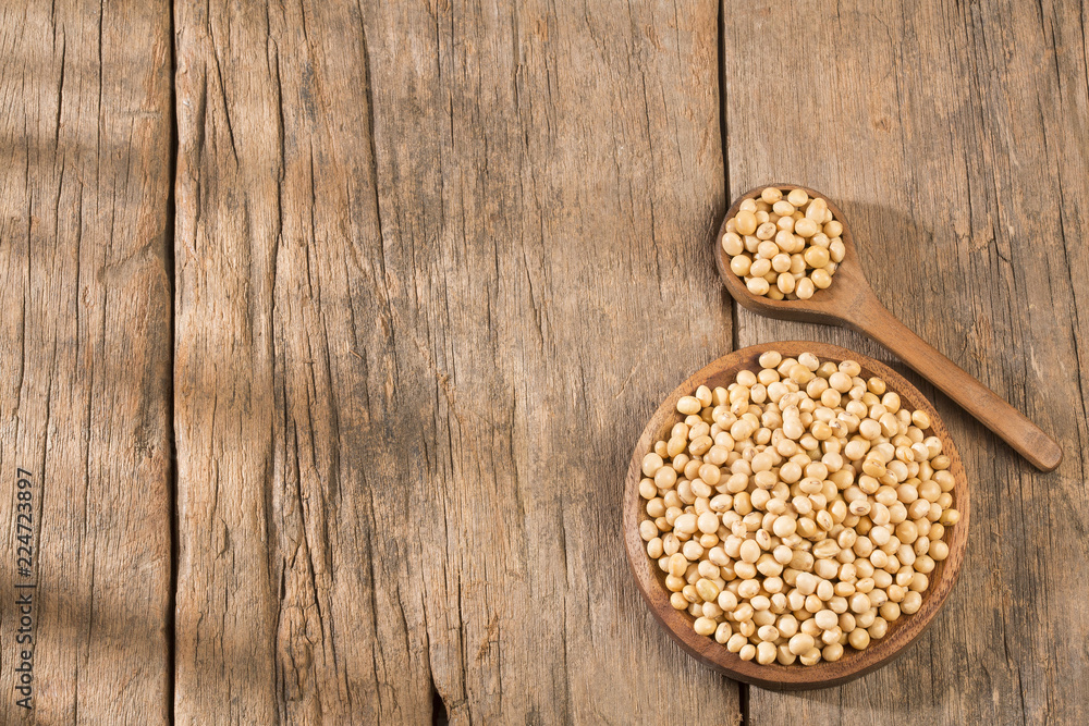 Dry soybeans - Glycine max. Top view Dry soybeans - Glycine max. Top view
