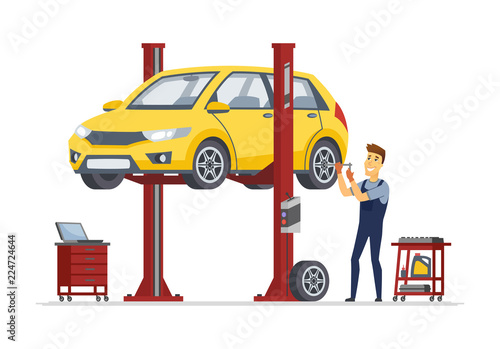 Tire service - modern vector cartoon character illustration