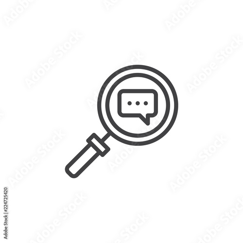 Conversation search outline icon. linear style sign for mobile concept and web design. magnifying glass and speech bubble simple line vector icon. Symbol, logo illustration. Pixel perfect vector