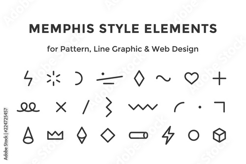 Memphis style elements. Set of memphis design elements, line graphic design, template for pattern, line graphic, web design. Colorful collection geometric graphic. Vector Illustration