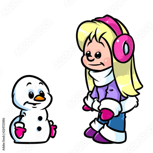 Girl snowman cartoon illustration isolated image  