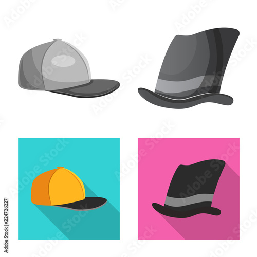 Vector design of headgear and cap logo. Collection of headgear and accessory vector icon for stock.