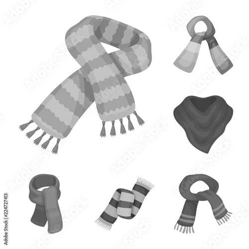Scarf and Shawl monochrome icons in set collection for design.Clothes and Accessory vector symbol stock web illustration.