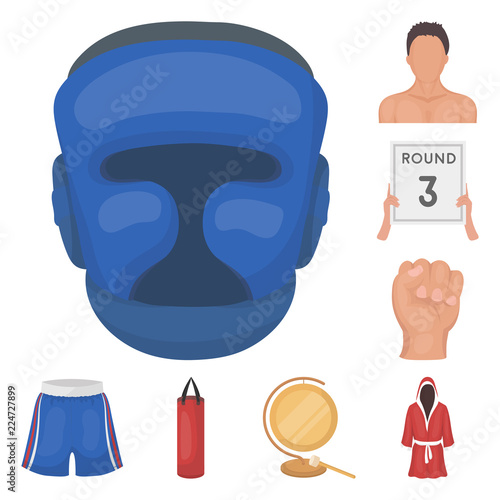 Boxing extreme sports cartoon icons in set collection for design. Boxer and attributes vector symbol stock web illustration.