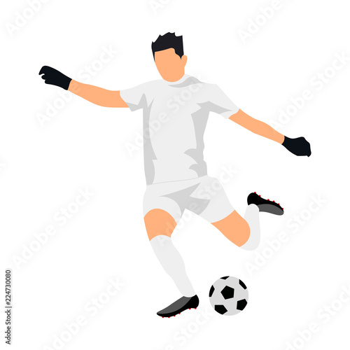 Cool football player in white form. Vector illustration on blue background. Sports concept.