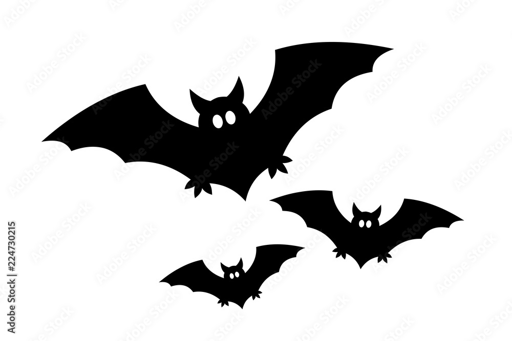 Three flying bats with glowing eyes / Vector-Icon-Set, black Three flying bats with glowing eyes / Vector-Icon-Set, black