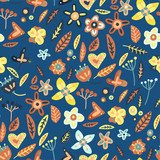 Floral seamless background in flat style.