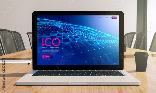 Wallpaper Mural initial coin offering ico screen laptop on conference room mockup Torontodigital.ca