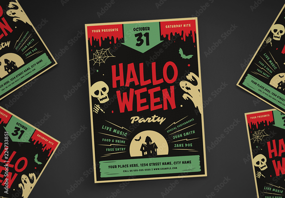 Retro Halloween Party Flyer Layout Stock Template | Adobe Stock
