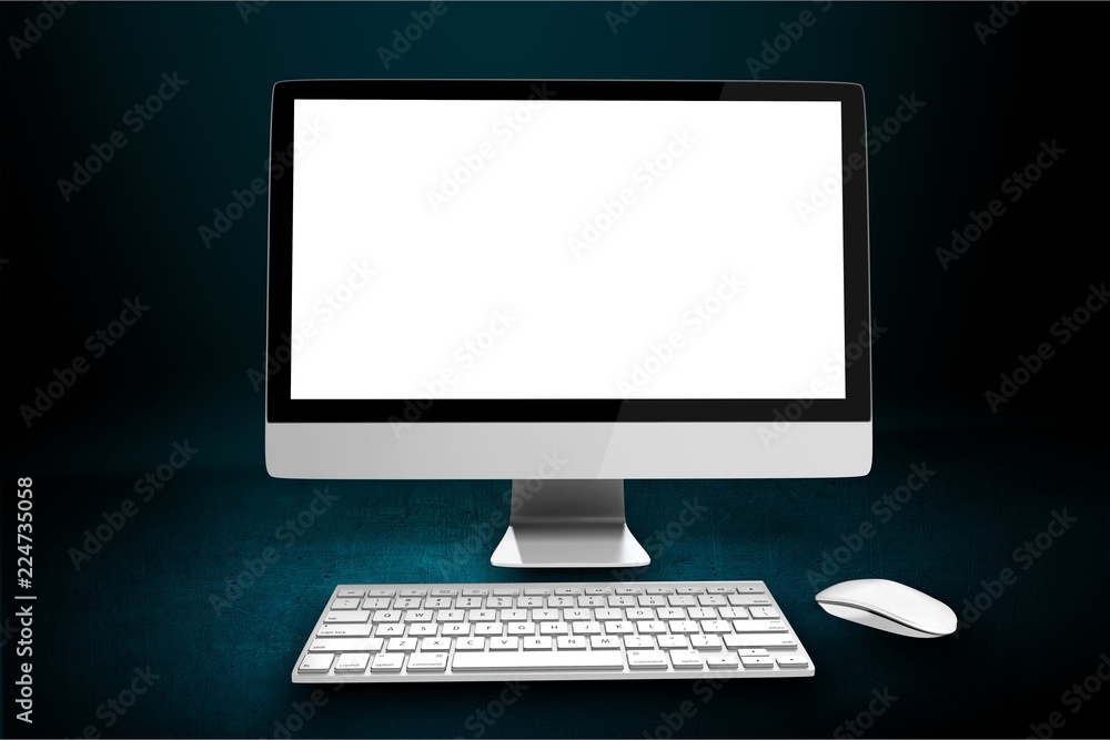 Desktop computer and keyboard and mouse on Desktop computer and keyboard and mouse on