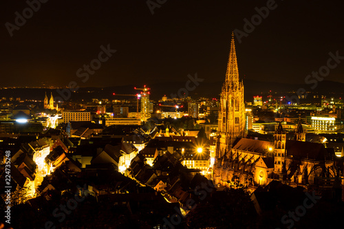 Germany, Lights of Freiburg im Breisgau in the night