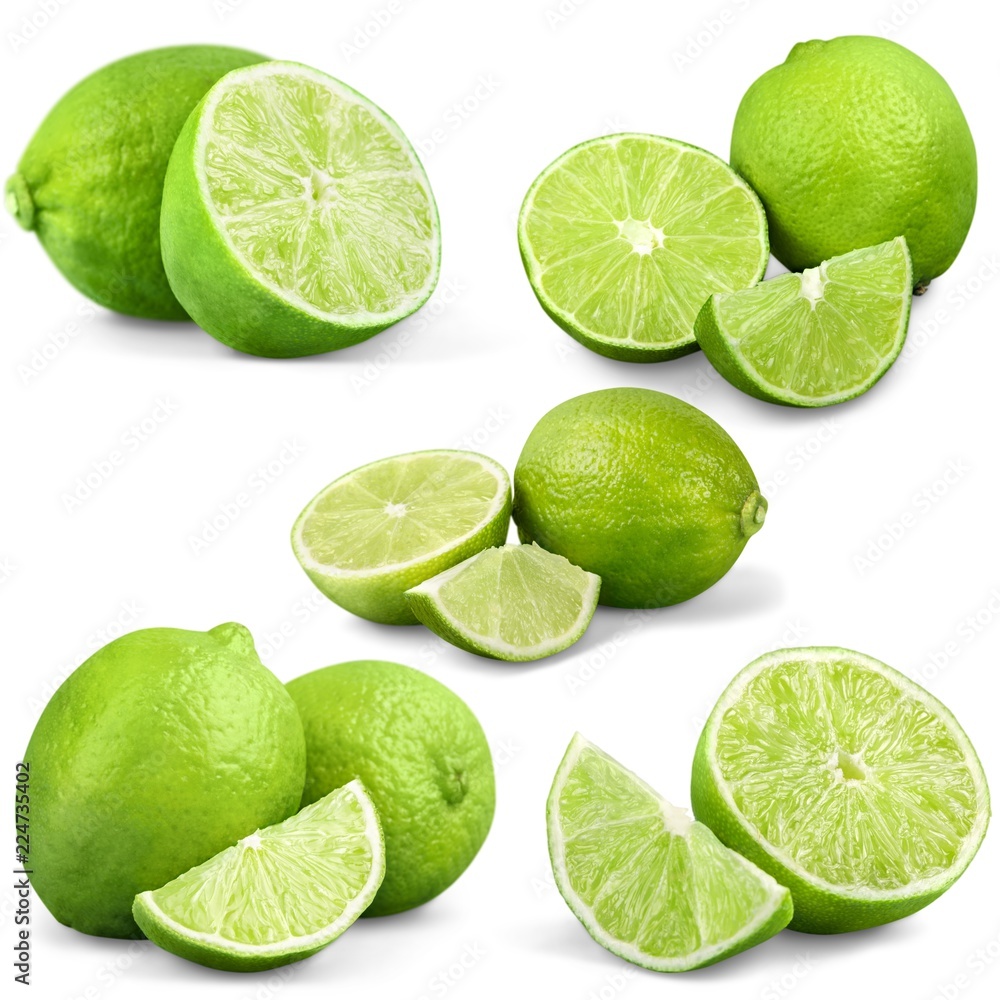 Set of fresh limes isolated on white