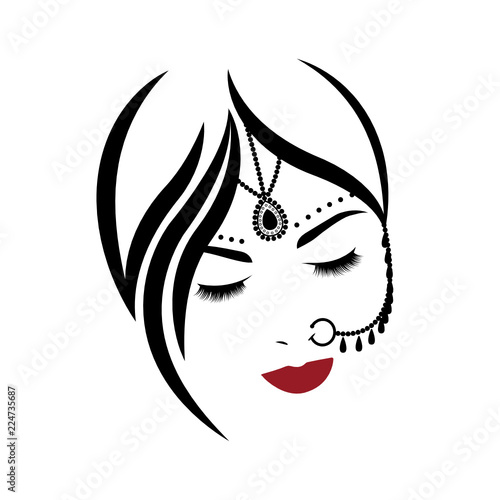 
Illustration depicting a woman's face with Indian ornaments