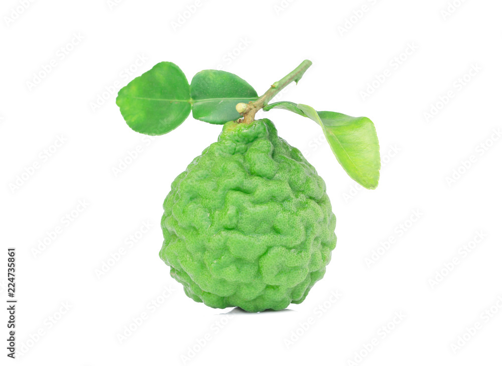 fresh bergamot fruit with leaf isolated on white background