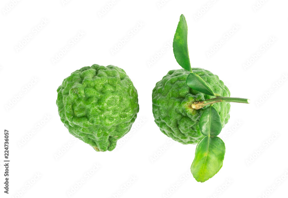 Naklejka premium Top view bergamot fruit with leaf isolated on white background