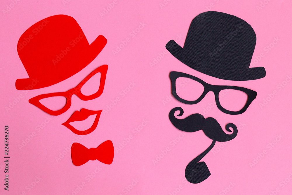 Male and female silhouette patterns. November concept. Funny party faces