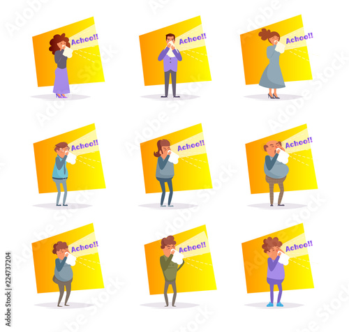 Cold, flu, sneezes Vector. Cartoon. Isolated art