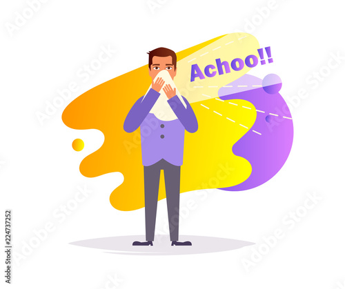 Cold, flu, sneezes Vector. Cartoon. Isolated art