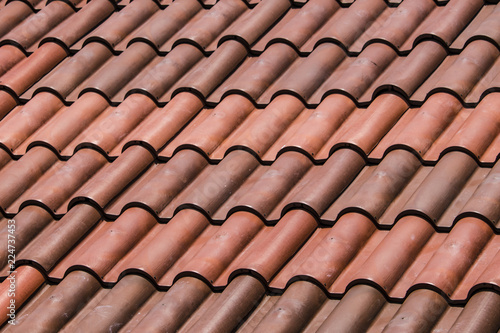 Closeup of Beautiful, Red, Spanish Tile Roofs in Downtown Granada, Nicaragua