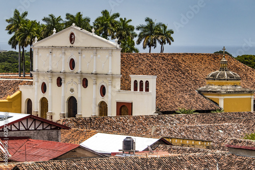 Spanish Tile Roofs with the Cathedral San Francisco in the Center in Downtown Granada, Nicaragua photo