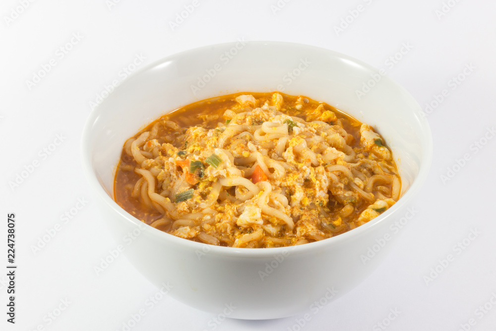 Instant noodle in white bowl on white background Instant noodle in white bowl on white background
