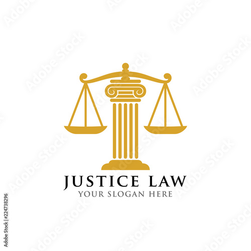 justice law logo design template. attorney logo vector design. scales and pillar of justice vector illustration