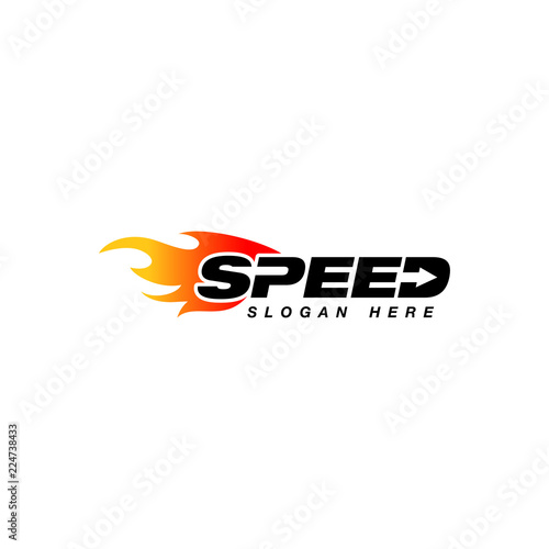 speed logo design with flame effect. speedometer vector icon with flame effect illustration